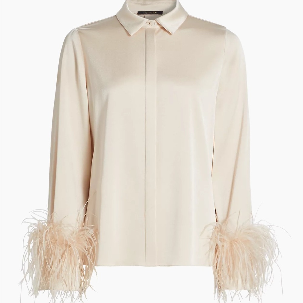 Kobi Halperin Murphy Feather-Trim Blouse Size XL NWT